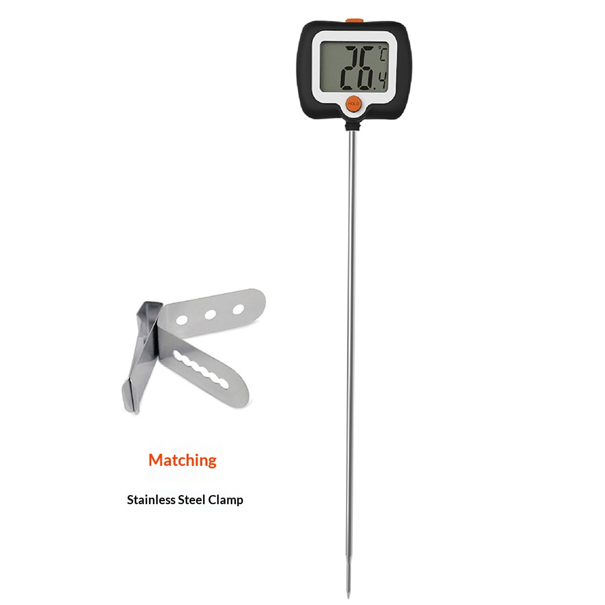 Xusx111 - Termómetro De Caramelo Digital Con Clip De Maceta, Sonda De Acero Inoxidable Larga, Termómetro De Cocina De Lectura Instantánea Para Cocinar, Hornear Y Hacer Caramelos (negro)