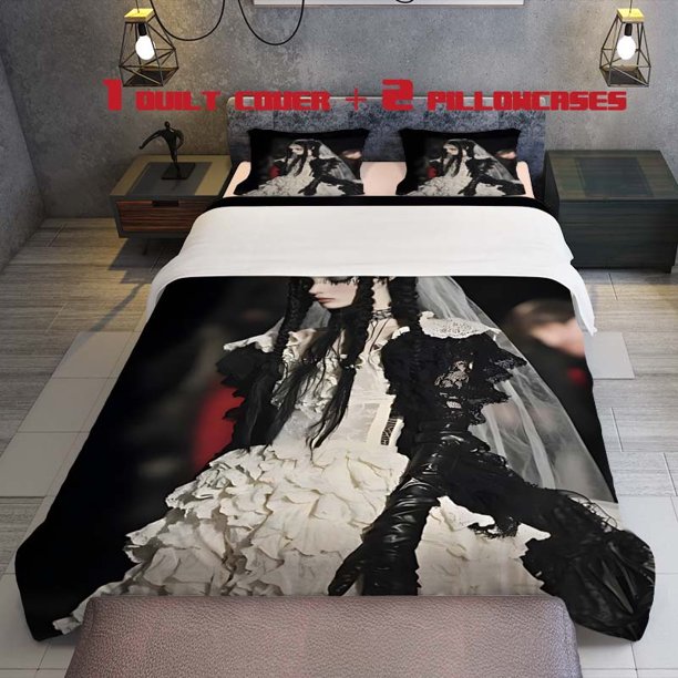 3pcs Gothic Black and White Wedding Dress Show Unique Design Themed Bedding Set Duvet Cover and Pillowcases
