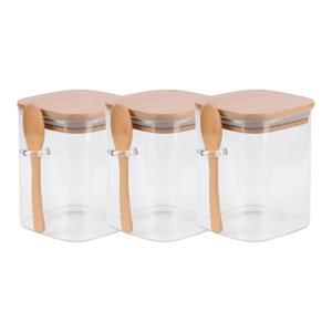 Disparo - Set 3 Frascos Contenedores 700Ml 12Cm Cuadrado Cuchara Bambú