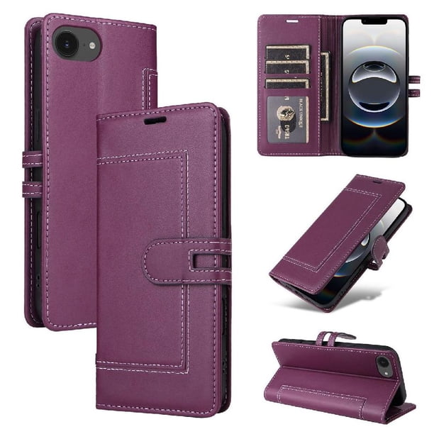 Premium Wallet Case for iPhone 16e with Card Slots & Kickstand, Flip Cover Purple