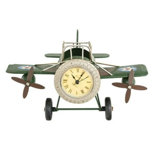 Vgo - Adorno Metal Reloj Avion 26X17X14 Cm