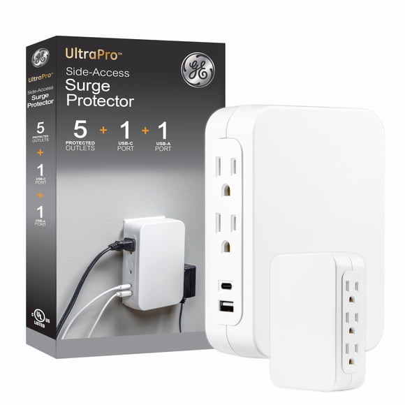 Protector contra sobretensiones GE-Ultrapro, extensor de 5 salidas, 1 USB-A, 1 USB-C