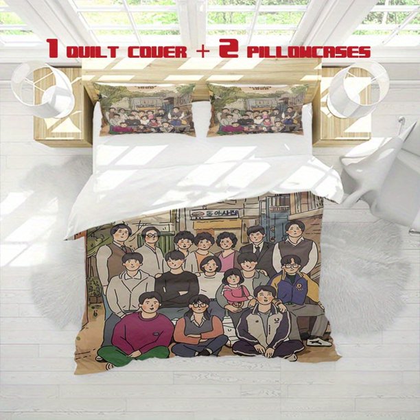 3pcs Please Answer 1988 Character Group Portrait Illustration Printed Three Piece Bedding Set Soft Quilt Cover And Two Pillowcases