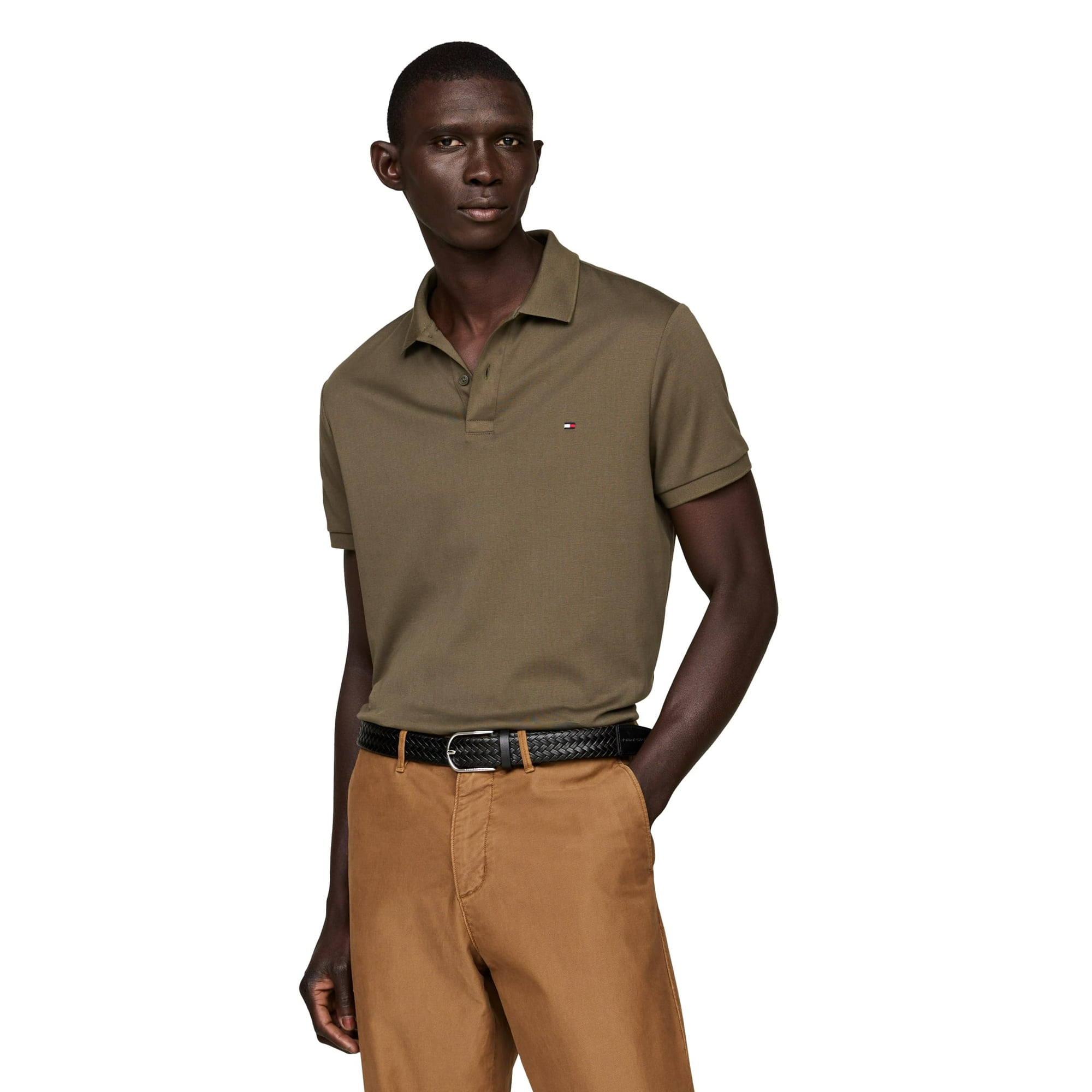 Polo Tommy Hilfiger De Algodón Líquido, Color Verde Militar Regular