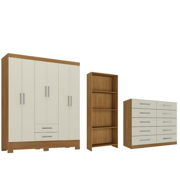 Combo Clóset 6 Puertas + Cómoda 10 Cajones Off White + Librero R621016