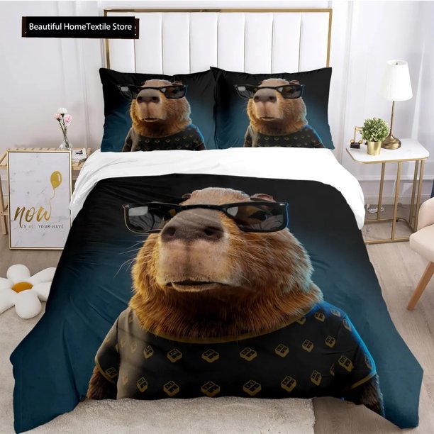 Funny Capybara Duvet Cover Kawaii Animals Bedding Set Soft Quilt Cover Full Size For Boy Teens Bedroom DecorationBed Sheets