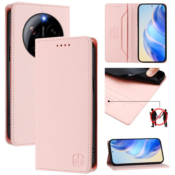Funda Billetera con Soporte para Xiaomi 17 Ultra Bloqueo RFID Plegable Rosa
