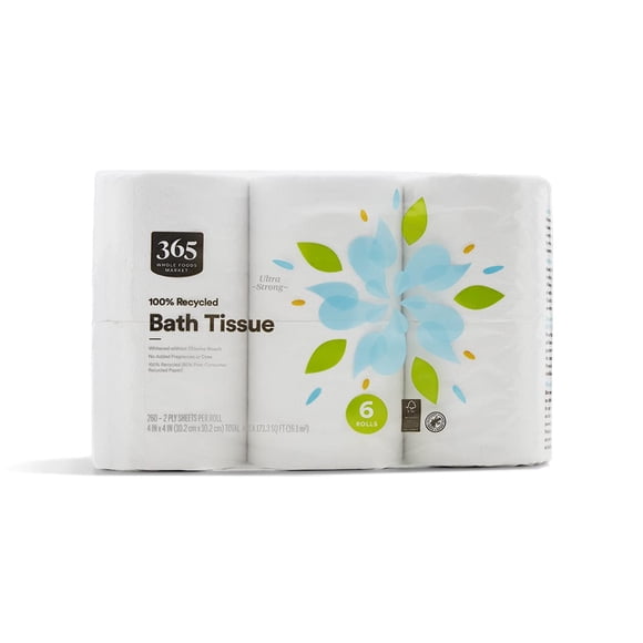 Papel higiénico 365 de Whole Foods Market, 100% reciclado, 6 unidades