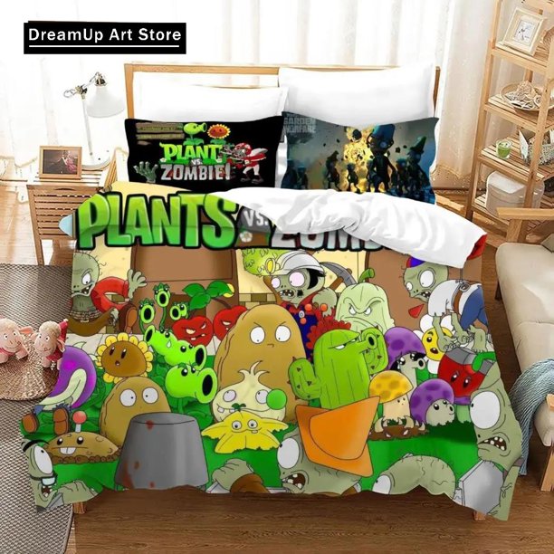x852 Bed SheetsPlants Vs Bedding Sets Zombie US/Europe/UK Size Quilt Cartoon Bed Cover Duvet Cover Pillow Case - Pieces Sets Adult Boys 3-Piece Bedding Set (1 Duvet Cover + 2 Pillow Shams) nj852