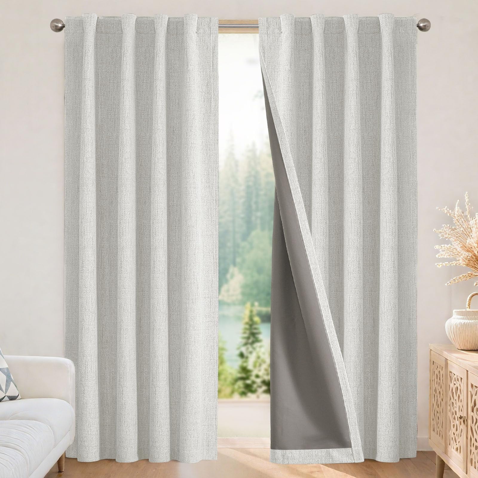 Cortinas Opacas Joydeco De Lino 100% Para Bloqueo De Luz 100x230 Cm