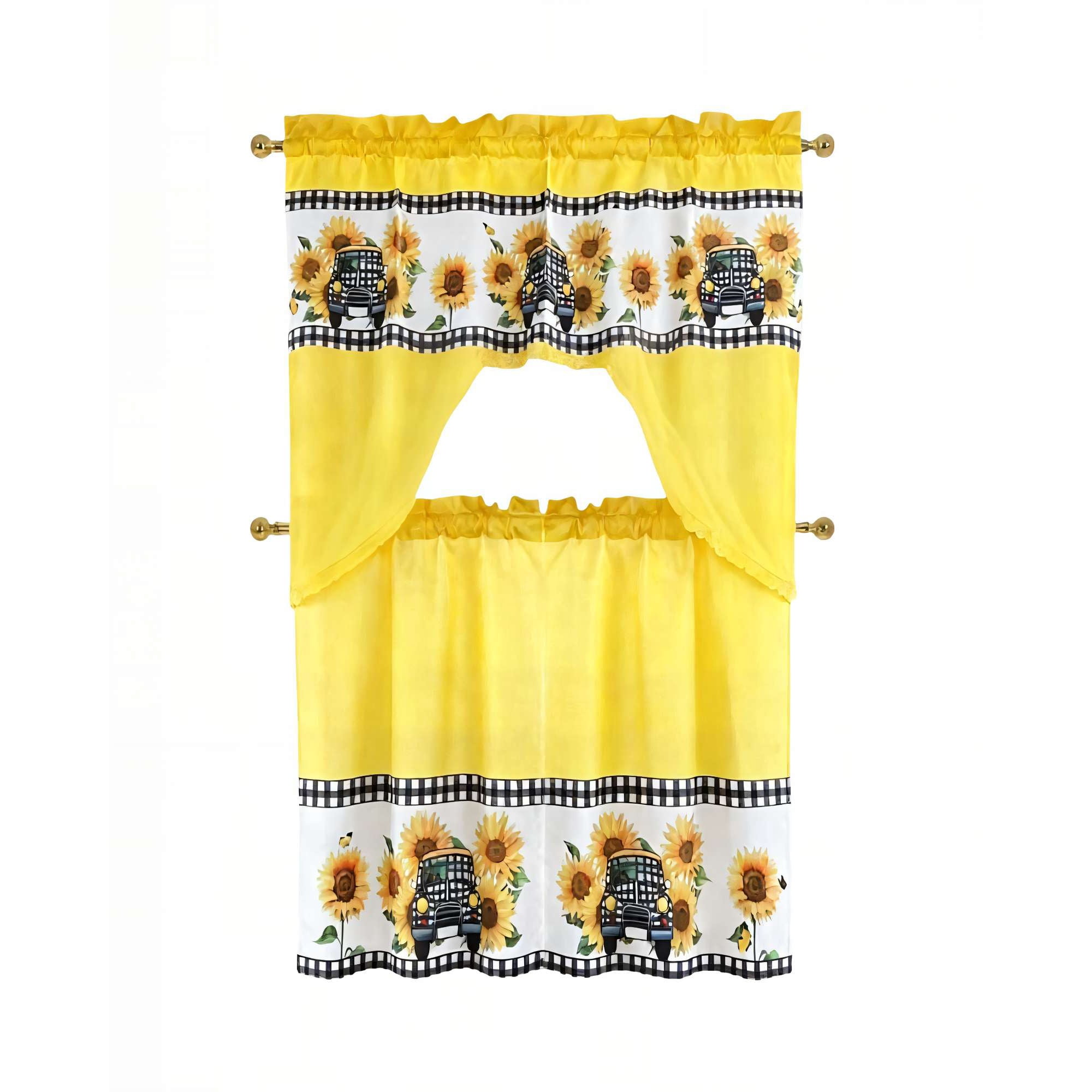 Genérico - Juego De Cortina 3 Piezas Para Cocina Con Diseño Color Amarillo