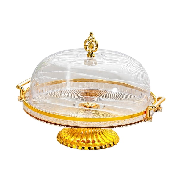 Plato decorativo de cocina, soporte de exhibición de repostería con pies, soporte para ensaladera y pastel, plato para servir en el desierto para gall Marrón con tapa