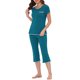thumbnail image 4 of INSPIRE CHIC Conjunto de Pijama de Mezcla de Rayón para Mujer, Camiseta de Manga Corta Suave con Pantalones Capri de Cintura Elástica, Ropa de Dormir para Primavera Verano M Verde Pavo Real, 4 of 6