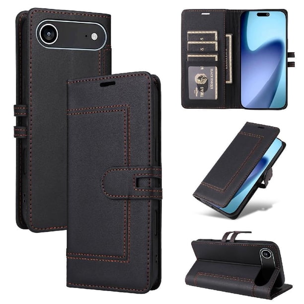 Premium Wallet Case for iPhone 17 Air with Card Slots & Kickstand, Flip Cover Black