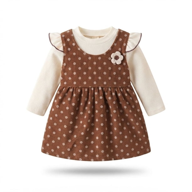 Vestido Manga Larga De Cotele Con Estampado Para Niñas Primavera Verano