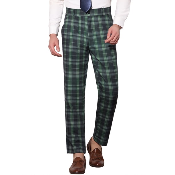 Pantalones de Hombre INSPIRE CHIC Cuadros de Cintura Media Clásicos de Negocios Pantalones de Vestir a Cuadros 30 Oscuro y Verde