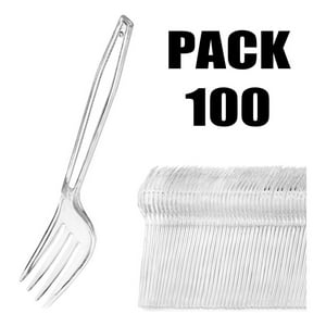 Genérico - Pack 100 Tenedores Transparentes Reutilizables Desechables