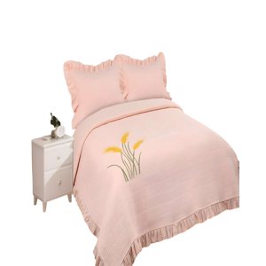 Genérico - Cubrecama Quilt De Verano Con Flores Bordadas 2 Plazas Beige 2
