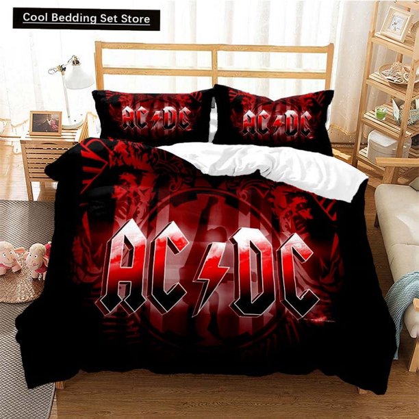 x1541 Bed Sheets Fashion AC_DC Rock Band Bedding Set Boys Girls Twin Size Duvet Cover Pillowcase Bed Kids Adult Fashion Home Textiles 3-Piece Bedding Set (1 Duvet Cover + 2 Pillow Shams) nj1541