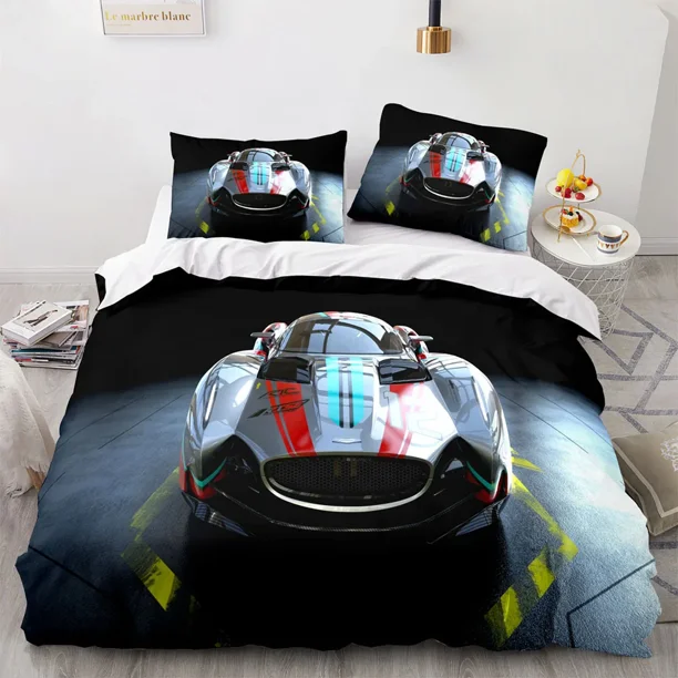 Sports Car King Queen Duvet Cover Cool Colorful Supercar Pattern Bedding Set for Men Adult Race Car 2/3pcs Polyester Quilt Cover