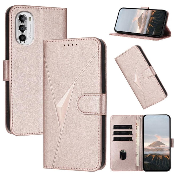 Funda Cartera Fibra de Carbono para Motorola MOTO G52 con Soporte y Cierre Magnético Rosa