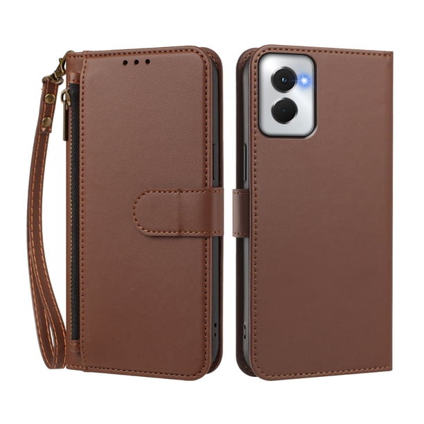 Funda Tipo Billetera para Motorola Moto G Power 5G 2024 con Soporte y Bolsillo con Cierre Marrón