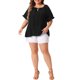 thumbnail image 2 of Agnes Orinda Blusas de Manga Corta con Volantes y Encaje de Verano para Mujer de Talla Grande con Flecos 2X Negro, 2 of 6