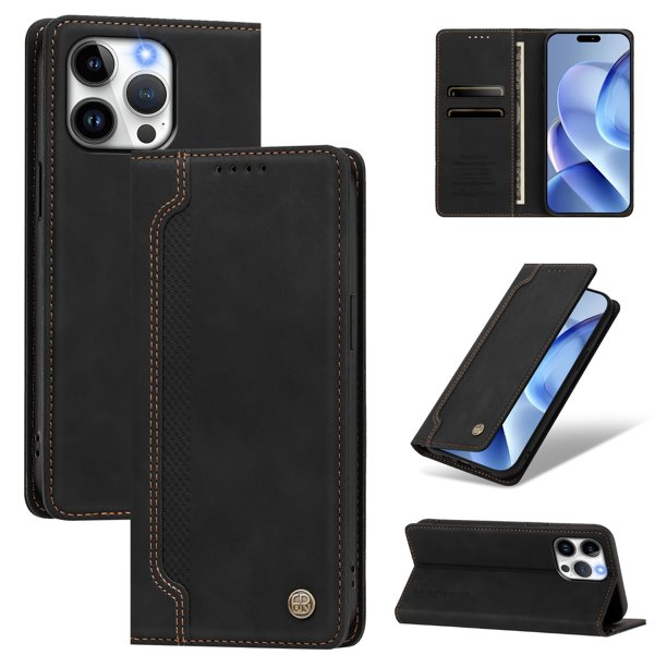 Funda Billetera para iPhone 13 Pro Imán y Resistente Negro