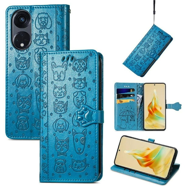 Funda Cartera FOXDOCK para OPPO Reno 8T 5G , Flip PU con Relieve de Gatos y Perros, Tarjetero y Soporte
