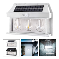 Genérico - 6 Farol Solar Aplique Pared 3 Ampolletas Led Sensor Luz Fría