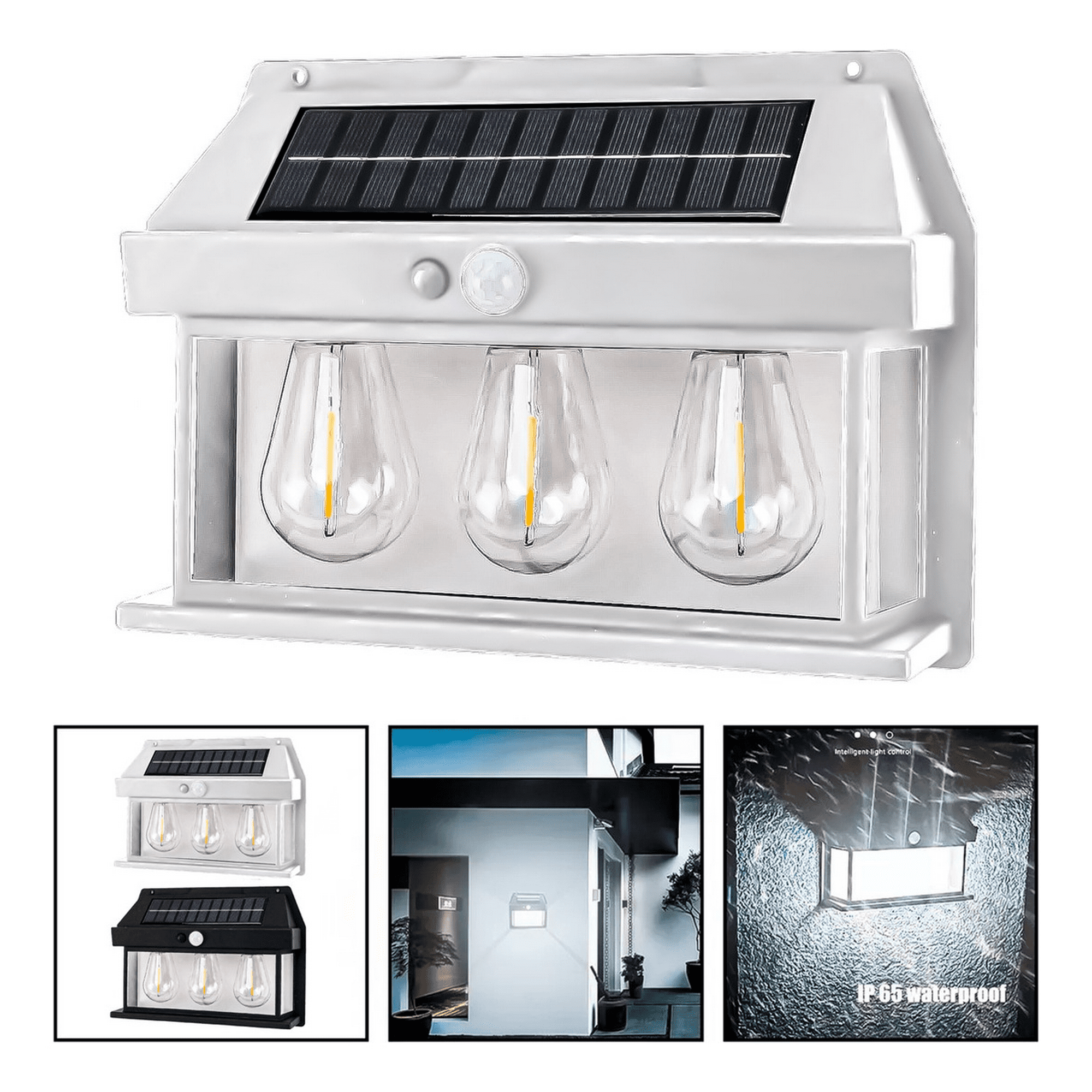 Genérico - 6 Farol Solar Aplique Pared 3 Ampolletas Led Sensor Luz Fría