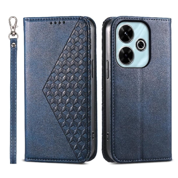 Funda Flip FOXDOCK para Xiaomi POCO M6 Pro 4G , Estilo Billetera con Diseño Rombo, Correa de Mano y Soporte, Uso Diario