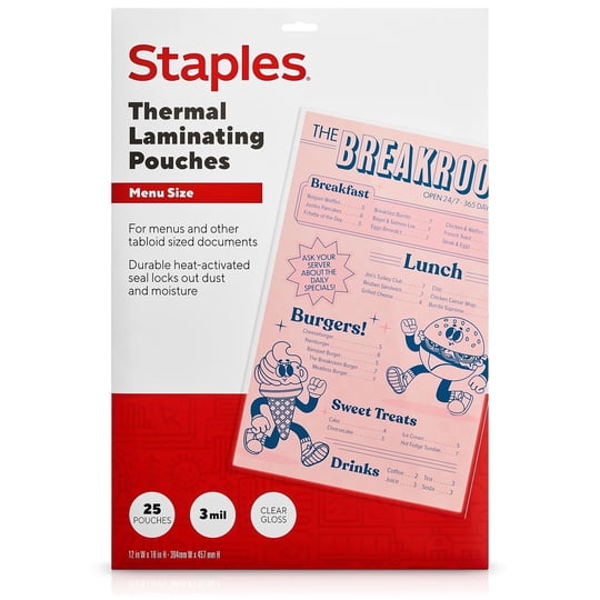 Sobres De Laminado Térmico Staples 30 × 45 cm, Paquete De 25