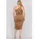 thumbnail image 2 of Vestido Midi Ajustado De Un Solo Hombro Con Fruncido Sexy Y Liso Color Coca Mocha (talla Grande Para Mujer), 2 of 5