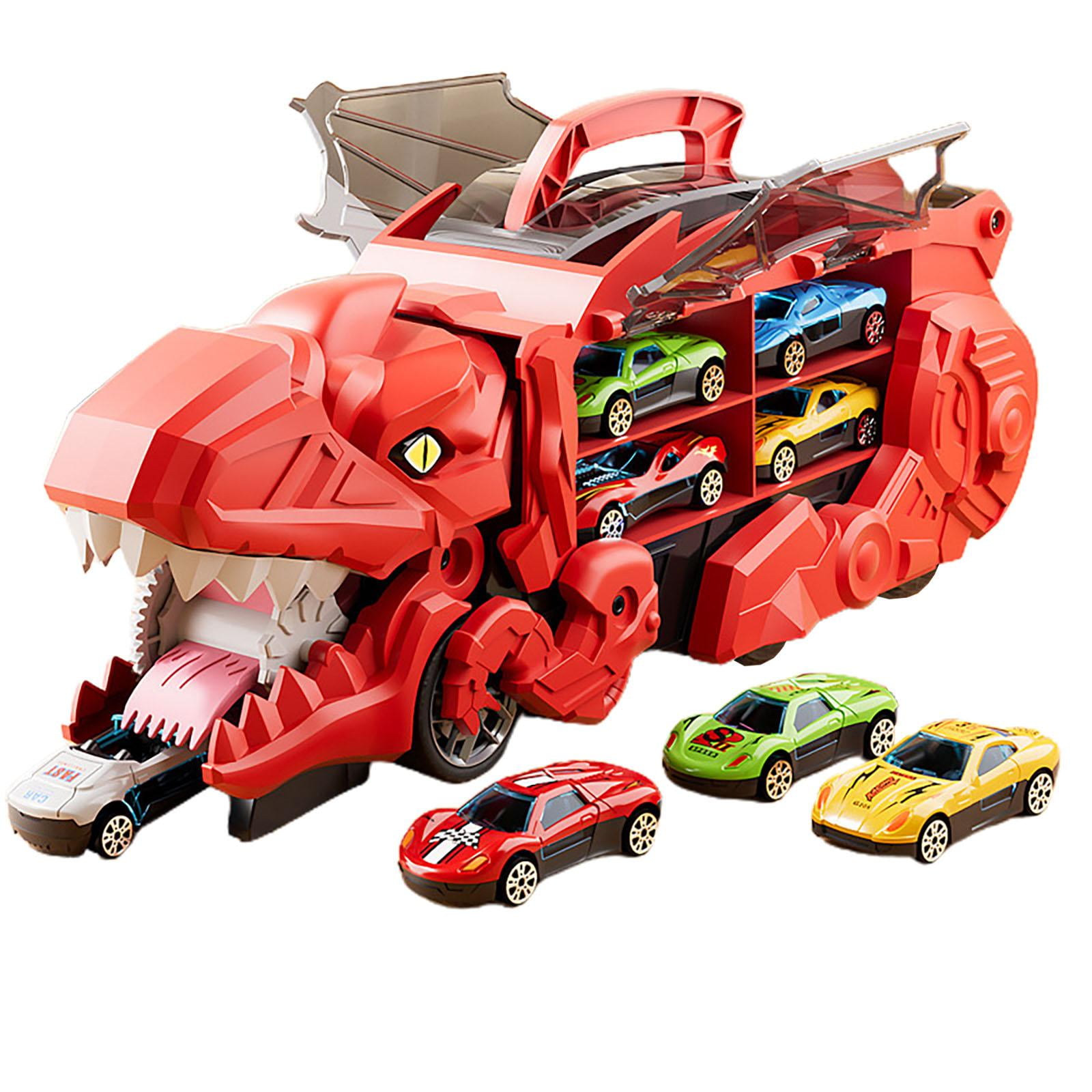 Magideal - Camión De Transporte De Dinosaurios, Camión Devorador De Dinosaurios, Portátil, Novedad, Vehículos De Dinosaurio, Juego De Juego Para Niños Y Niñas Rojo