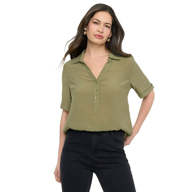 Bluson Mujer Camisero Ml Roll Up Verde Corona
