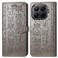 Funda Cartera Foxdock Para Xiaomi 15T , Flip Pu Con Relieve De Gatos Y Perros, Tarjetero Y Soporte