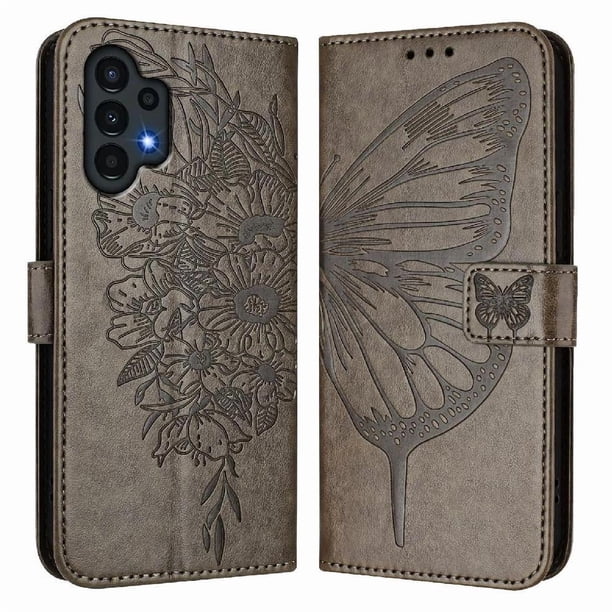 Funda Cartera Mariposa Para Samsung Galaxy A13 4g 5g Con Soporte Y Ranuras Para Tarjetas Gris