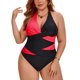 thumbnail image 1 of Agnes Orinda Traje de Baño de Una Pieza para Mujer de Talla Grande Halter Cruzado Bloque de Color Sin Espalda Push Up Ropa de Playa L Rojo, 1 of 9