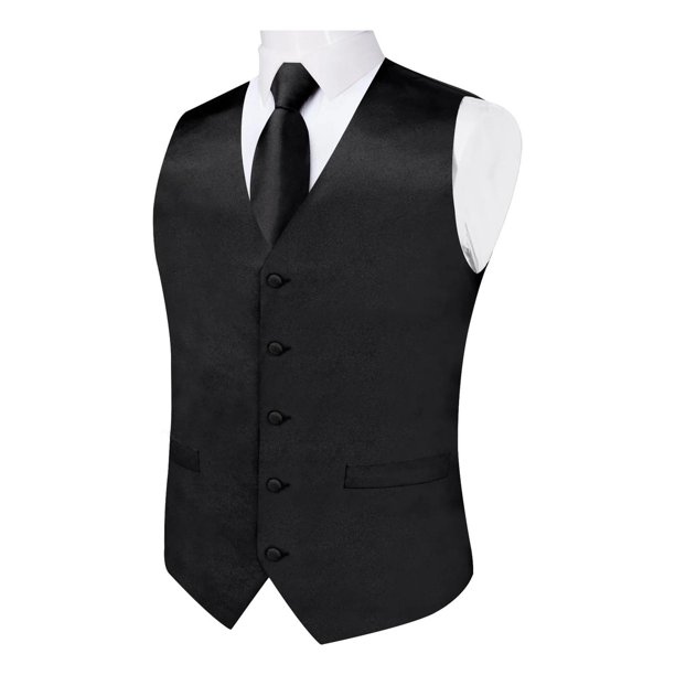 Gilet Satin Formal Hombre Chaqueta Sin Mangas Matrimonio negro L