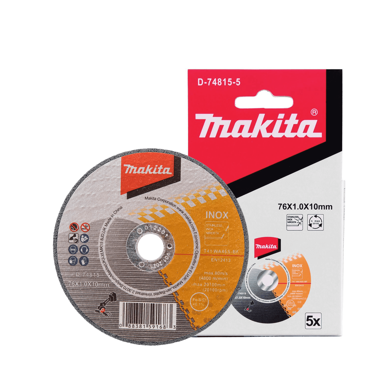 Set 5 Discos Abrasivos De Corte Makita 76x10 Mm D-74815-5