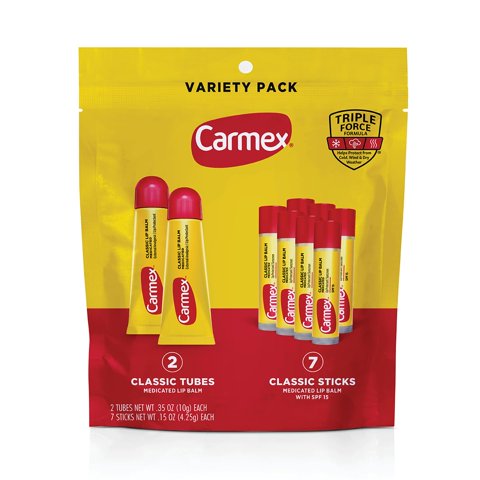 Bálsamo Labial Carmex Classic Medication, Paquete Variado De 9 Unidades