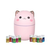 Disparo - Pack Humidificador Diseño Gato Rosa + 12 Esencias Aromaticas