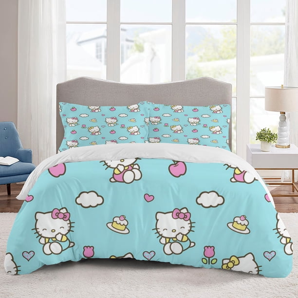 Hello kitty Bedding Sets Cartoon Duvet Cover Lightweight 3 Piece Bet Sets for Kids Boys Girls