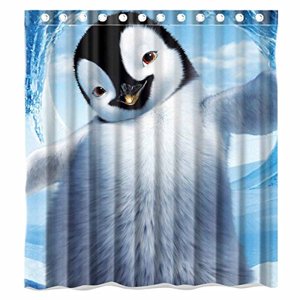 Pinghai - Cortina De Ducha De Pingüino Feliz De Carton Anime Con Ganchos, Tamaño 66 X 72 Pulgadas