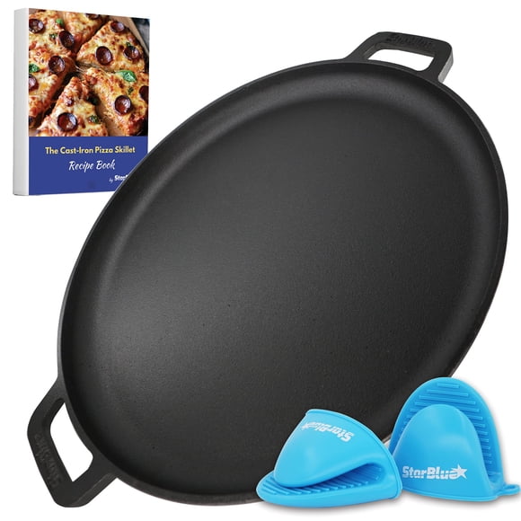 Sartén para pizza StarBlue de hierro fundido de 16 pulgadas con asas de silicona