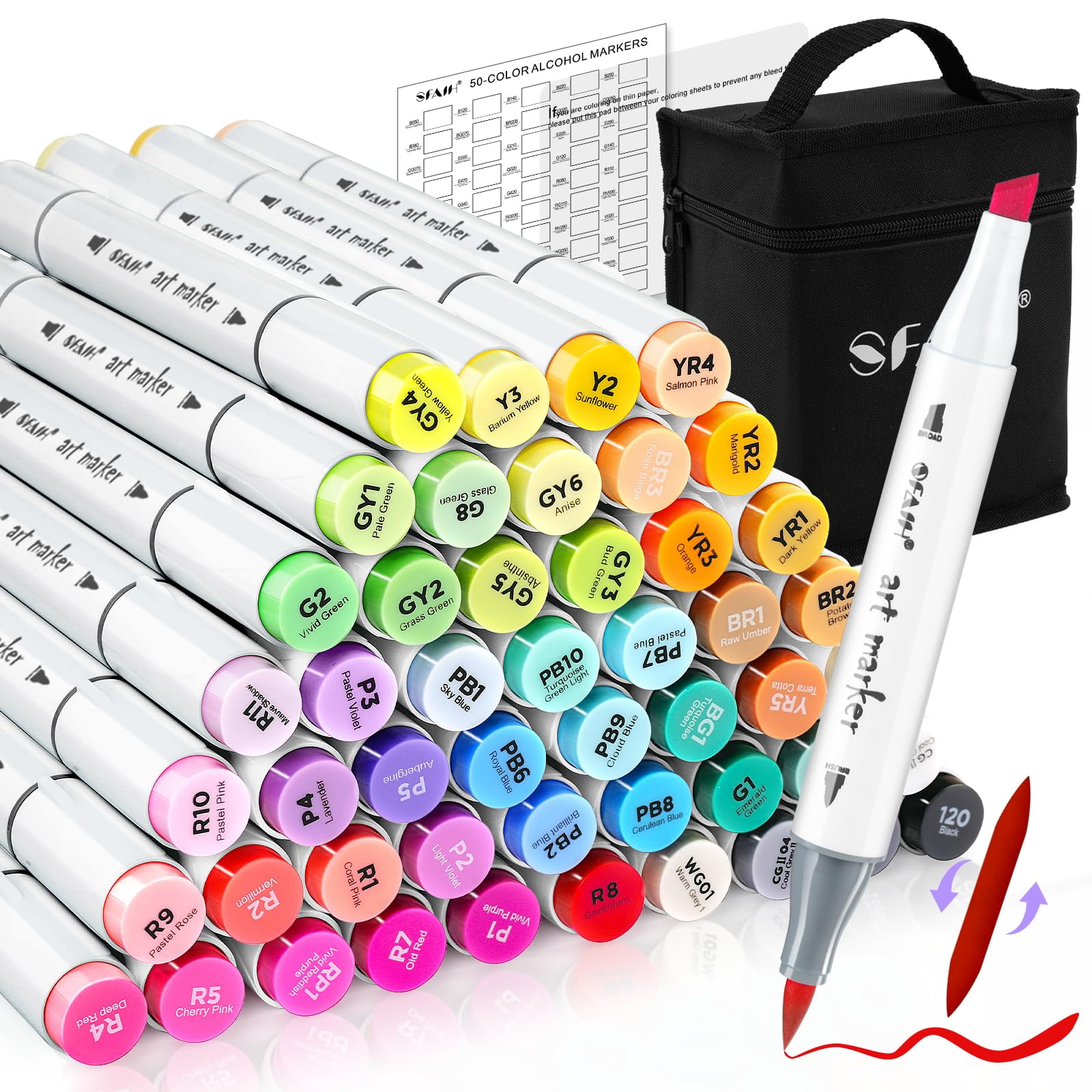 Sfaih - Rotuladores Artísticos Alcohol Markers De 49 Colores Con Doble Punta