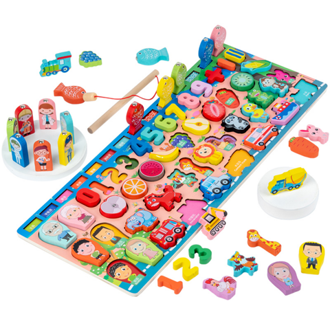 Genérica - Juego De Pesca Tablero Didáctico Madera Animales Frutas +36M