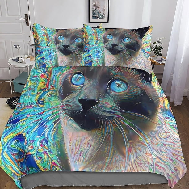 Juego De Funda Nórdica De Gato De Dibujos Animados Ropa De Cama 3d Funda De Edredón De Microfibra Suave Para Niños Y Niñas Juego De Ropa De Cama De 3 Piezas Funda Nórdica Con Cremallera
