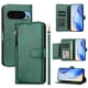 thumbnail image 2 of Funda tipo cartera para GOOGLE Pixel 9 PRO 5G con bolsillo con cremallera, tarjetero, soporte, correa para la muñeca y tapa de cuero verde, 2 of 5